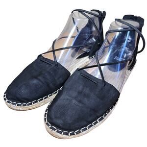 Eileen Fisher Suede Lace Up Espadrille Flat Jute Insole Round Toe Womens Sz 8.5